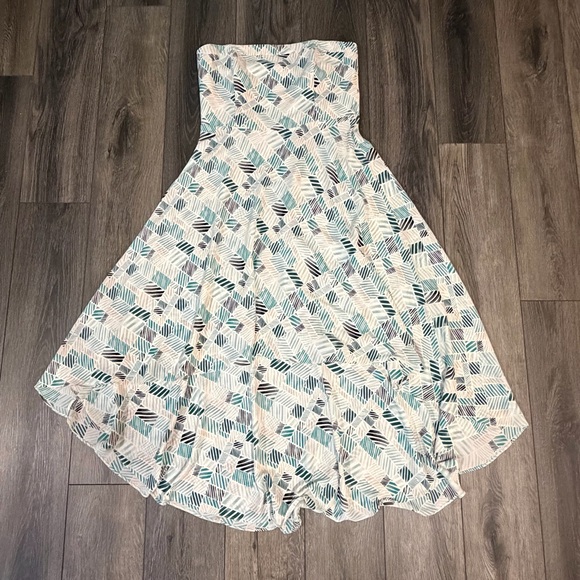 White House Black Market Geometric Strapless High Low Midi Dress Blue White 12 - Picture 2 of 12